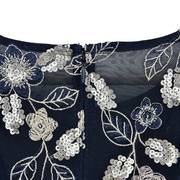 Alex Evenings Stretch Embroidered Floral Sequin Ribbon Belt Top Sz Petite Large - Picture 5 of 7